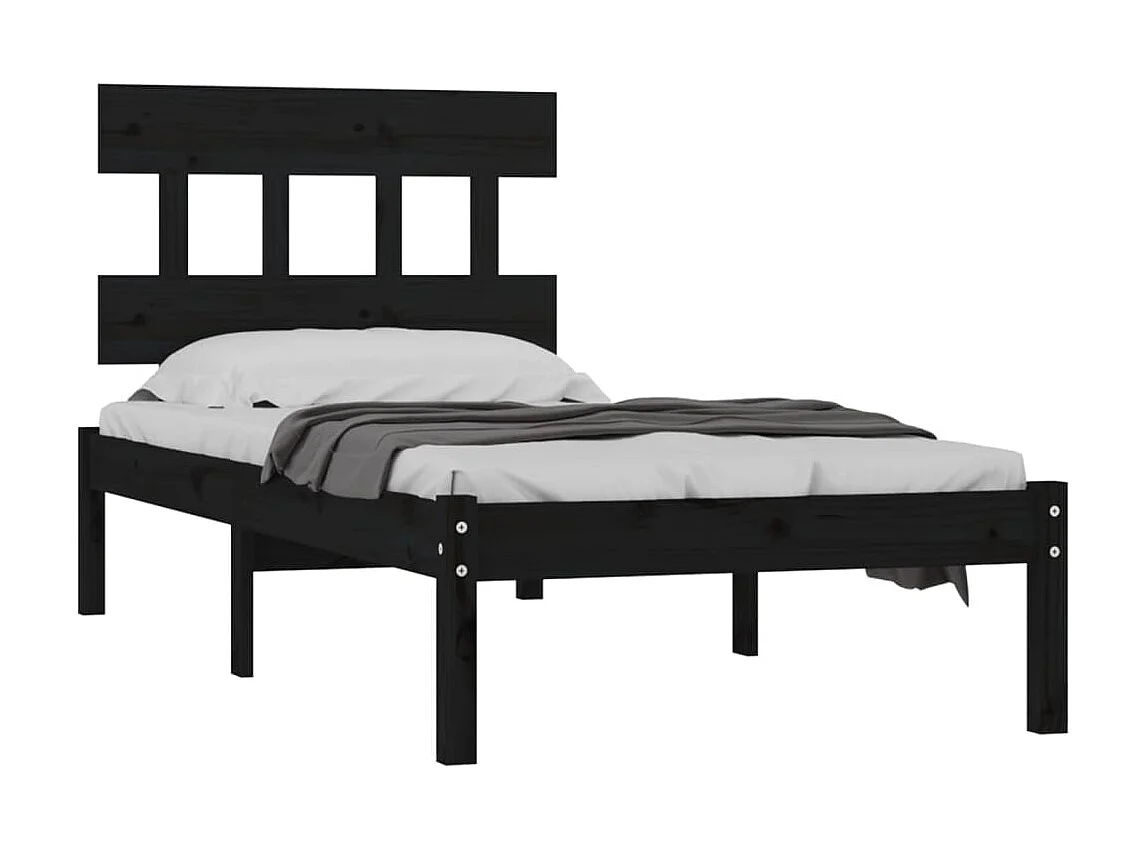 Lit-75x190 cm Noir Bois massif Petit simple EGGB67958