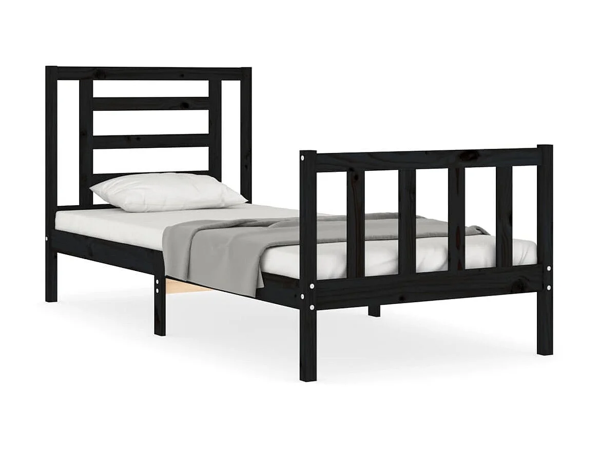 Lit-75x190 cm avec tête de lit noir petit simple bois massif EGGB46094