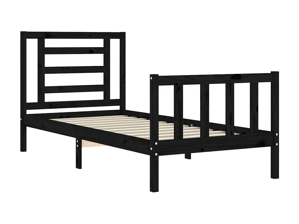 Lit-75x190 cm avec tête de lit noir petit simple bois massif EGGB46094