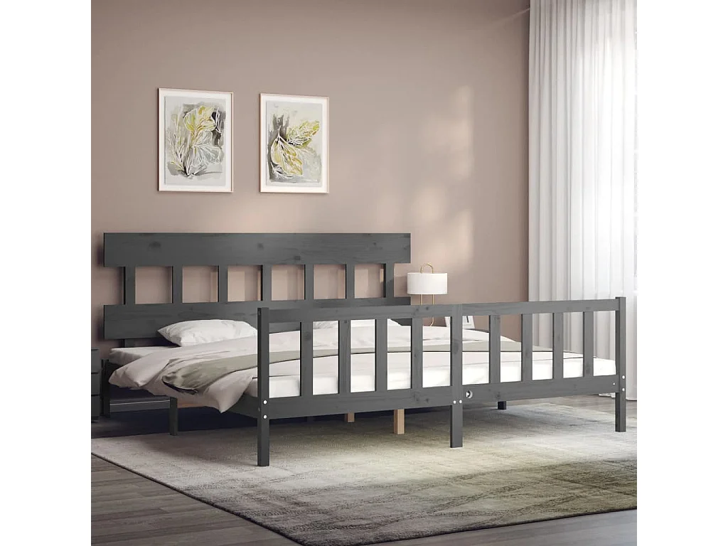 Cama com cabeceira 200x200 cm madeira maciça cinza PT780800