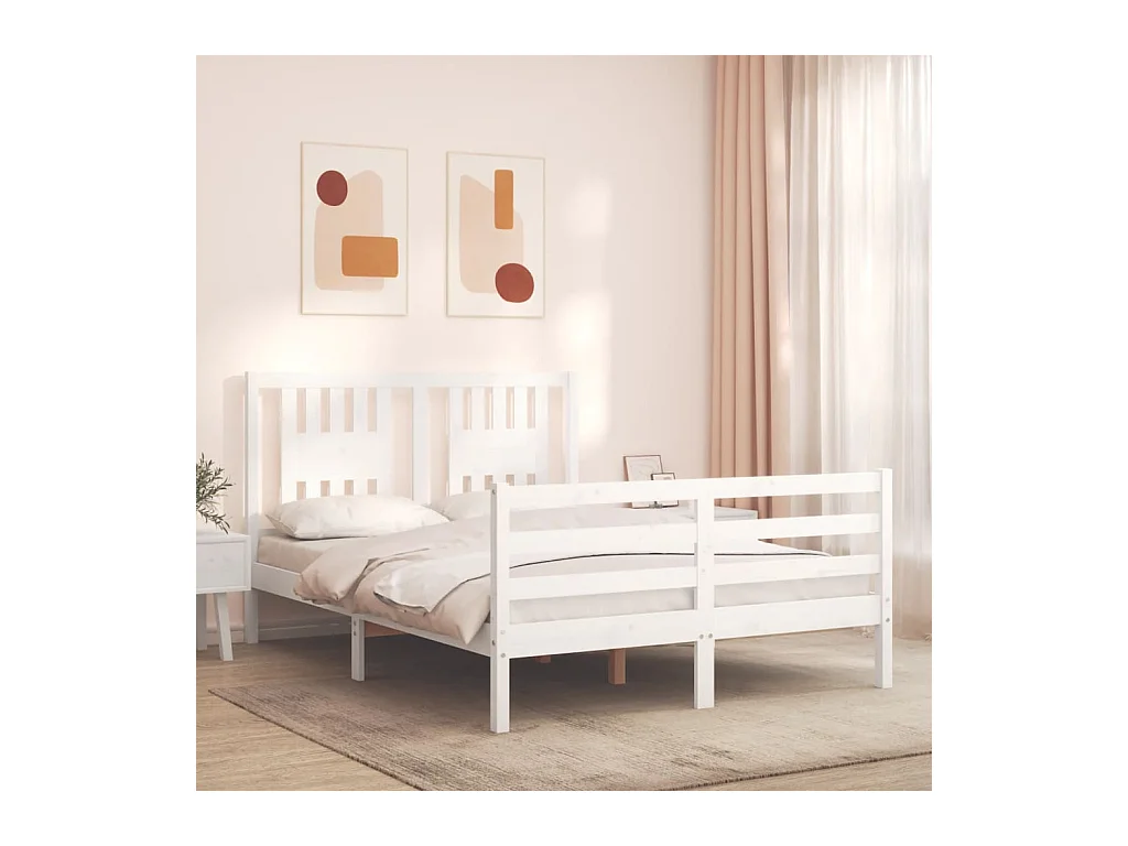 Lit-140x190 cm avec tête de lit blanc bois massif EGGB50890