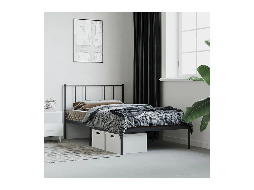 Lit-80x200 cm métal avec tête de lit noir EGGB91863