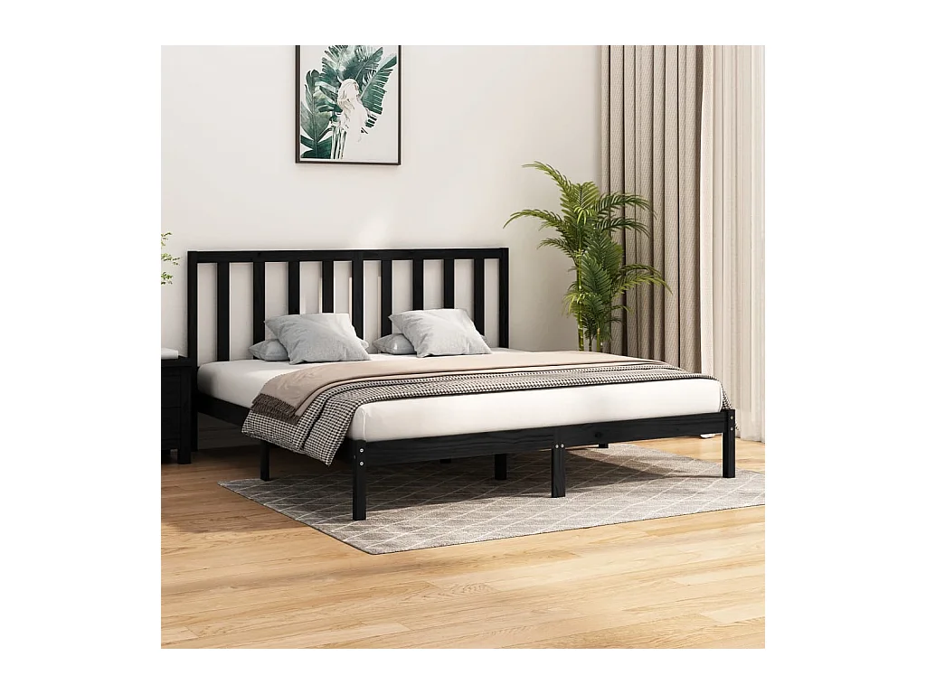 Cama 200x200 cm de madera maciza de pino negra ES18862