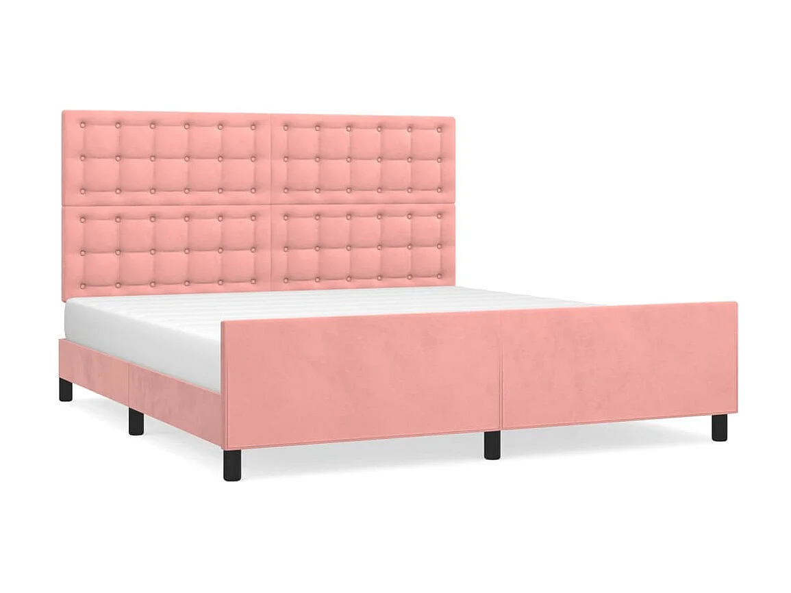 Cama 160x200 cm con cabecero de terciopelo rosa ES73048
