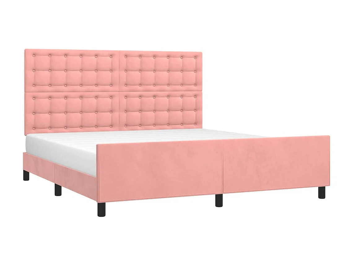 Cama 160x200 cm con cabecero de terciopelo rosa ES73048