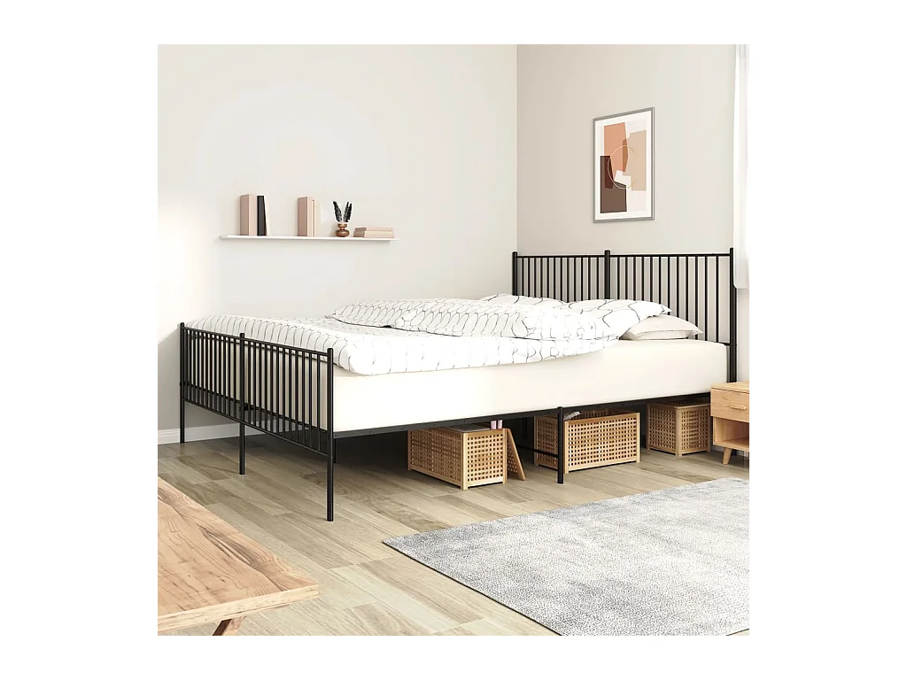 Lit-193x203 cm métal avec tête de lit/pied de lit noir EGGB54408