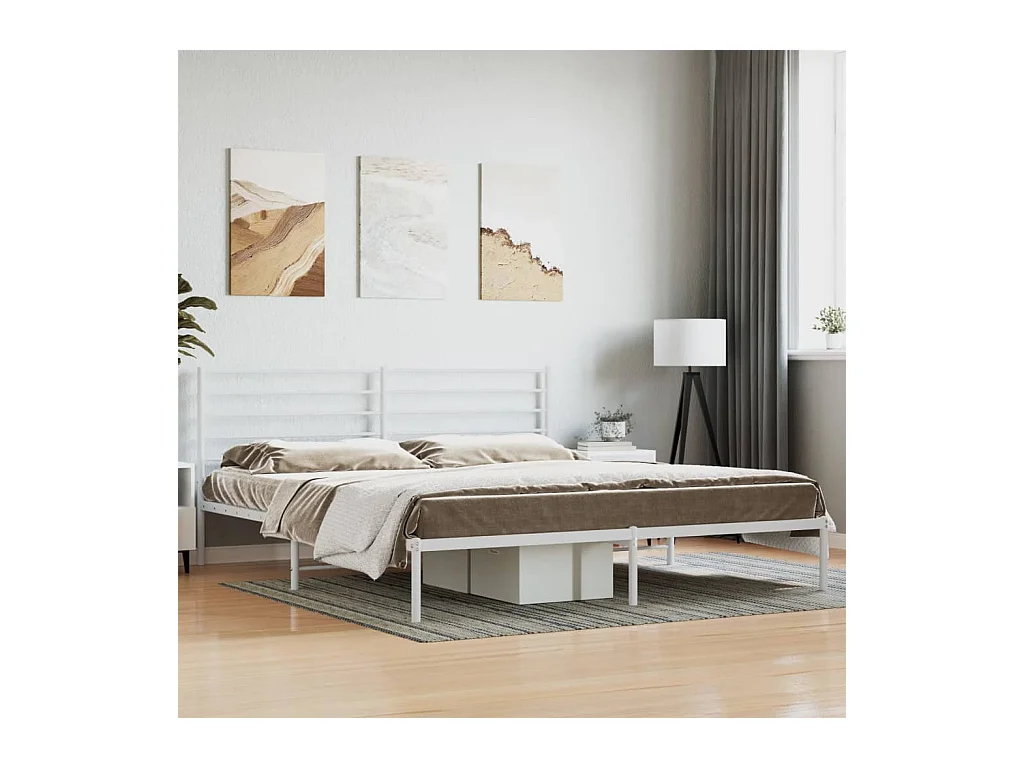 Lit-180x200 cm métal avec tête de lit blanc EGGB22365