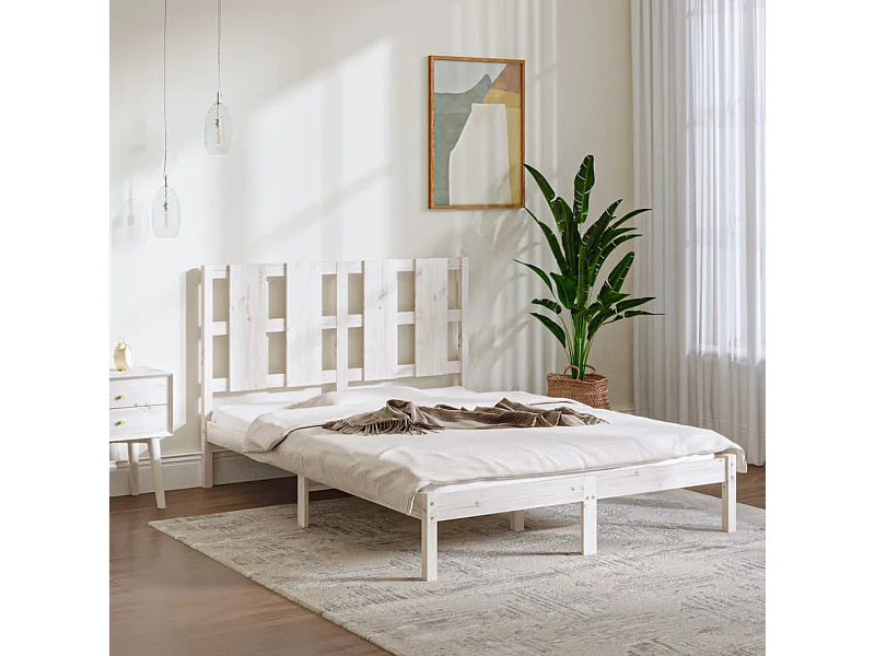 Cama 120x190 cm doble pequeña madera maciza blanca ES19028