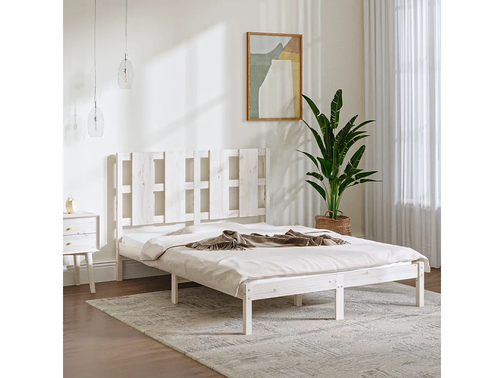 Lit-120x190 cm Blanc Bois massif Petit Double EGGB93025