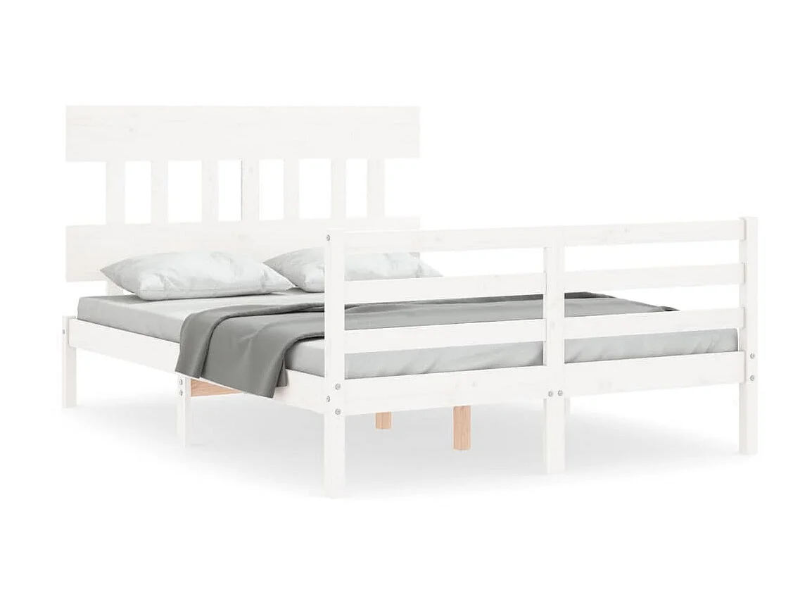 Cama com cabeceira 140x190cm madeira maciça branco PT809673