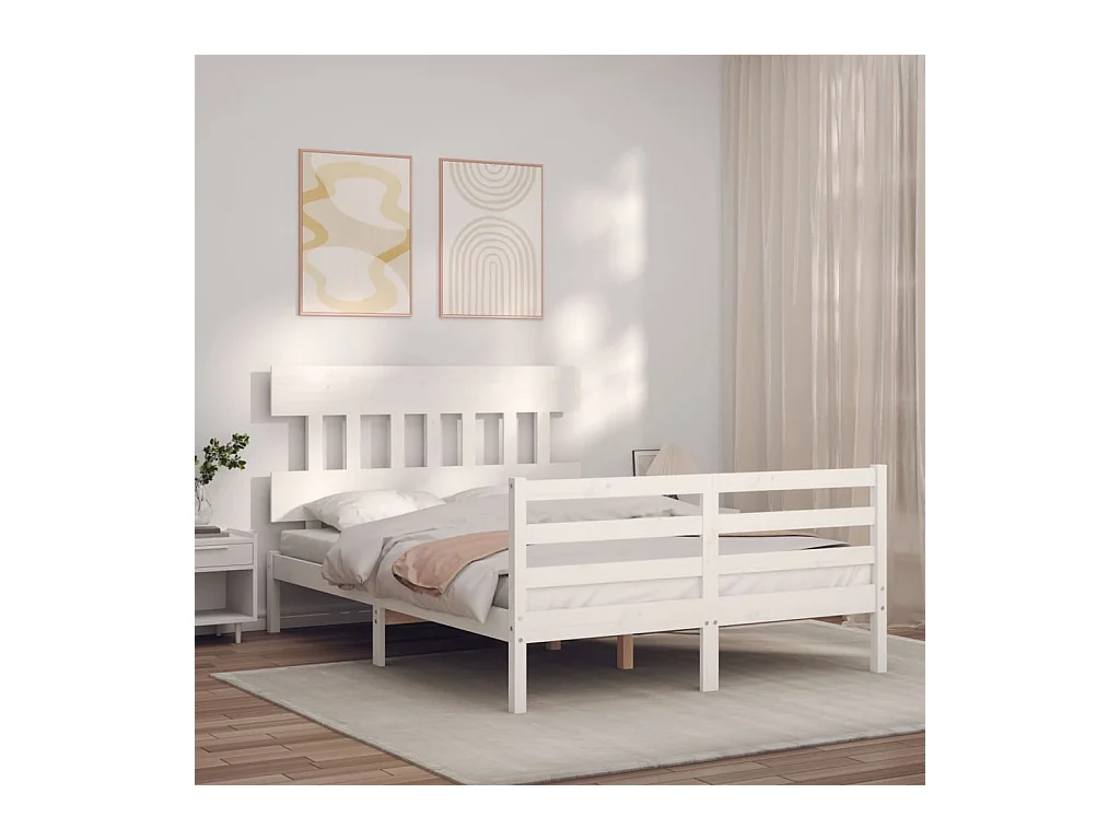 Lit-140x190 cm avec tête de lit blanc bois massif EGGB85338