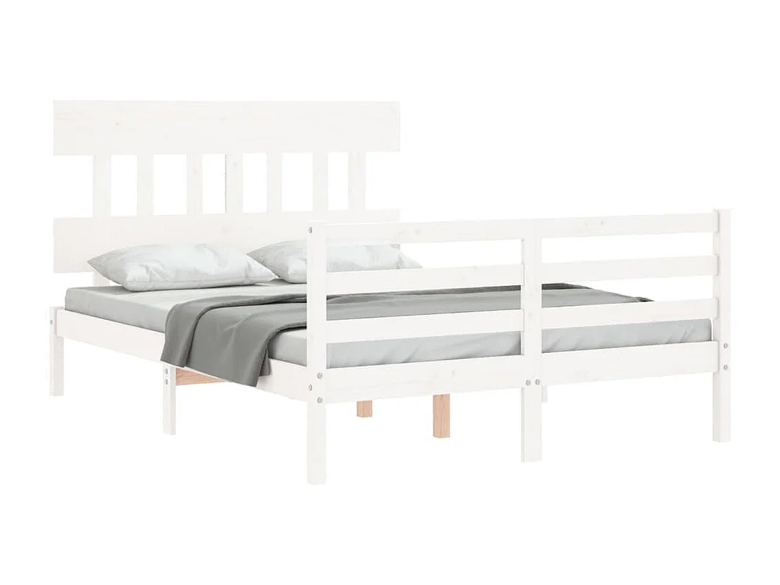 Cama com cabeceira 140x190cm madeira maciça branco PT809673