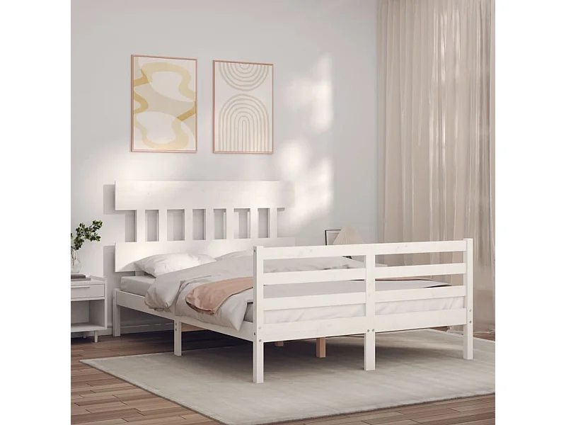 Lit-140x190 cm avec tête de lit blanc bois massif EGGB85338