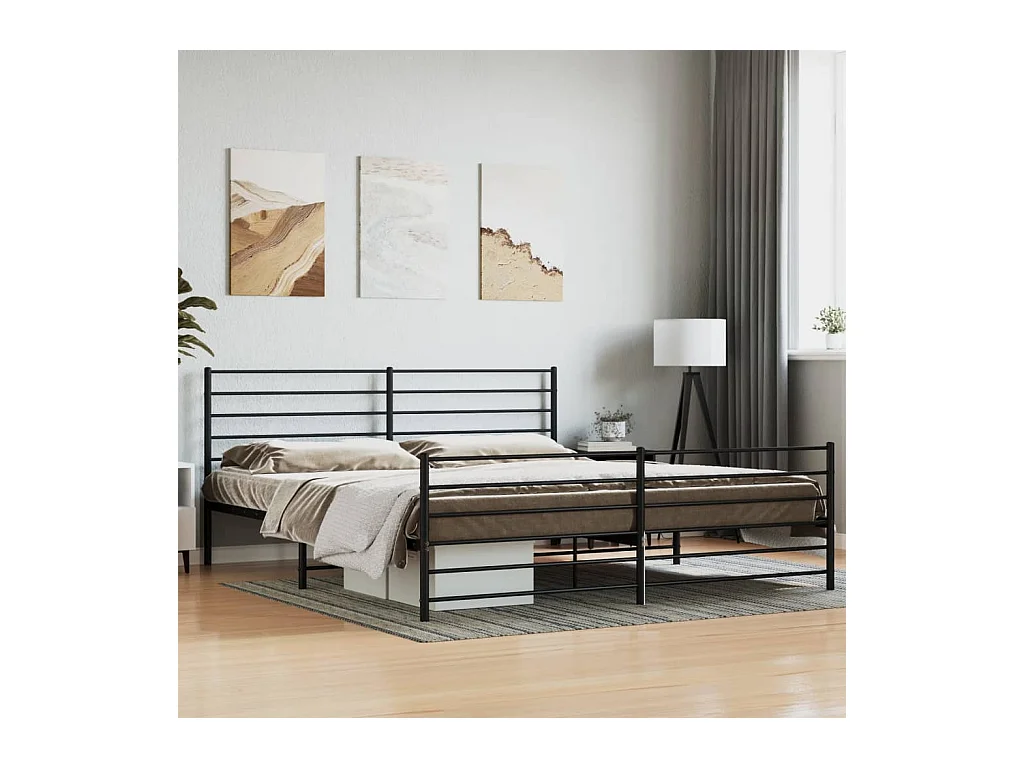 Lit-193x203 cm métal avec tête de lit/pied de lit noir EGGB48774