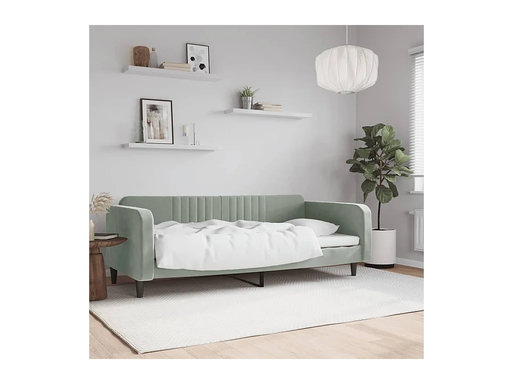 Lit-90x190 cm de repos gris clair velours EGGB44812