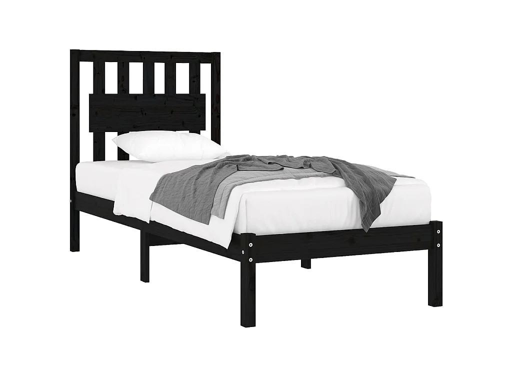 Cama pequena solteiro 75x190 cm pinho maciço preto PT925325