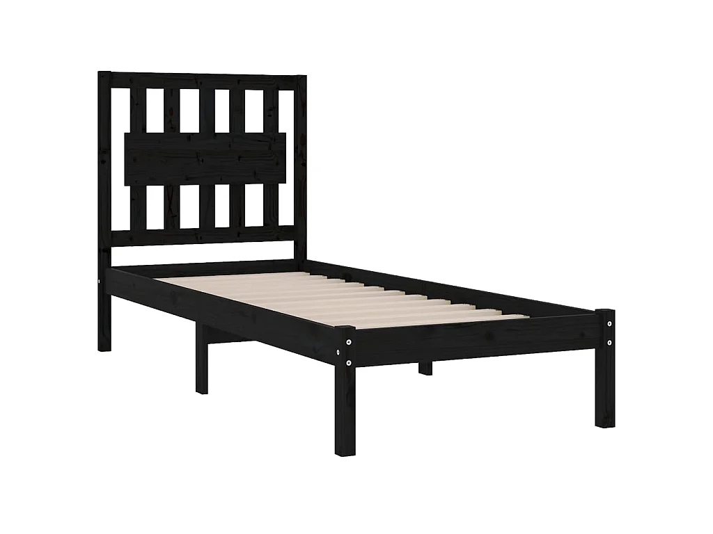 Cama pequena solteiro 75x190 cm pinho maciço preto PT925325