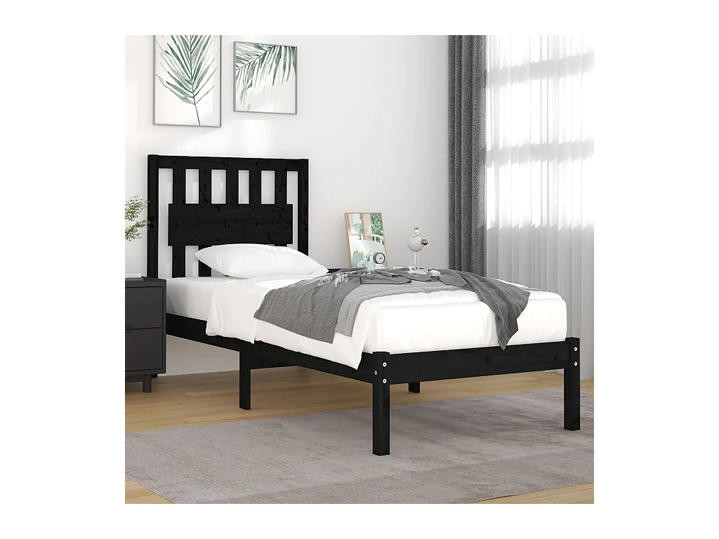 Lit-75x190 cm Noir Bois de pin massif Petit simple EGGB39677