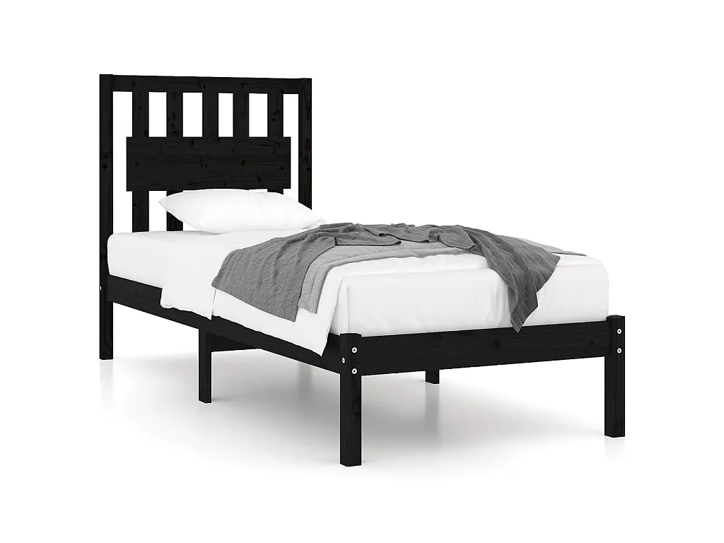 Bedframe massief grenenhout zwart 75x190 cm NL64234