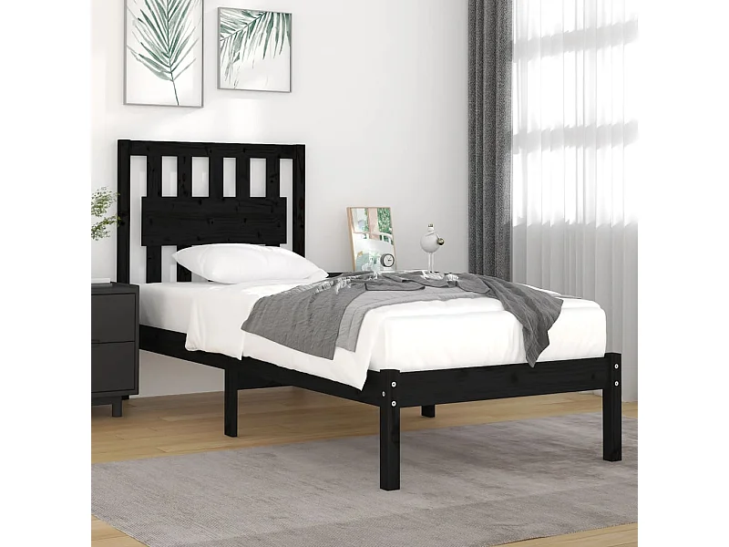 Bedframe massief grenenhout zwart 75x190 cm NL64234