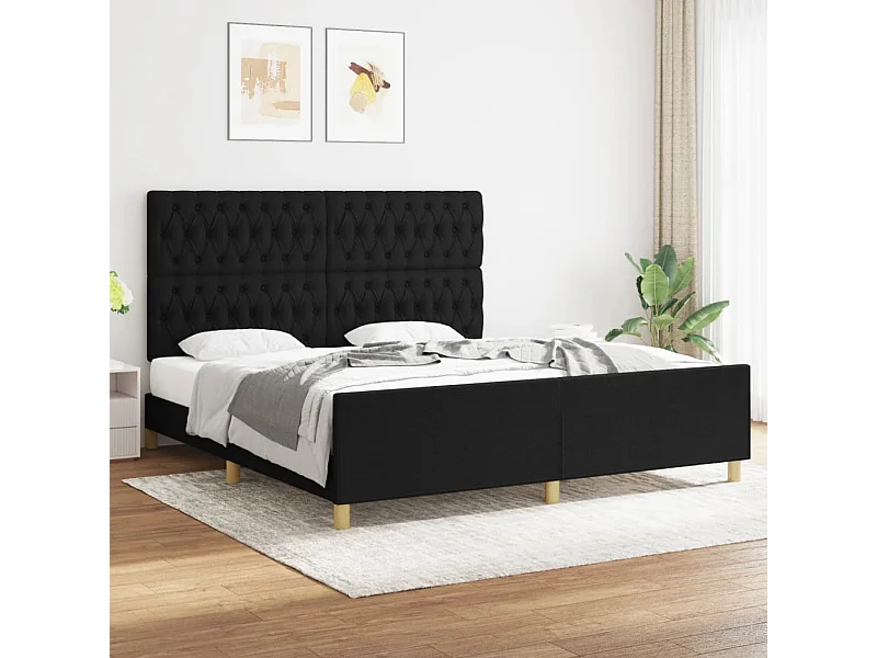 Cama 180x200 cm tecido preto PT898274