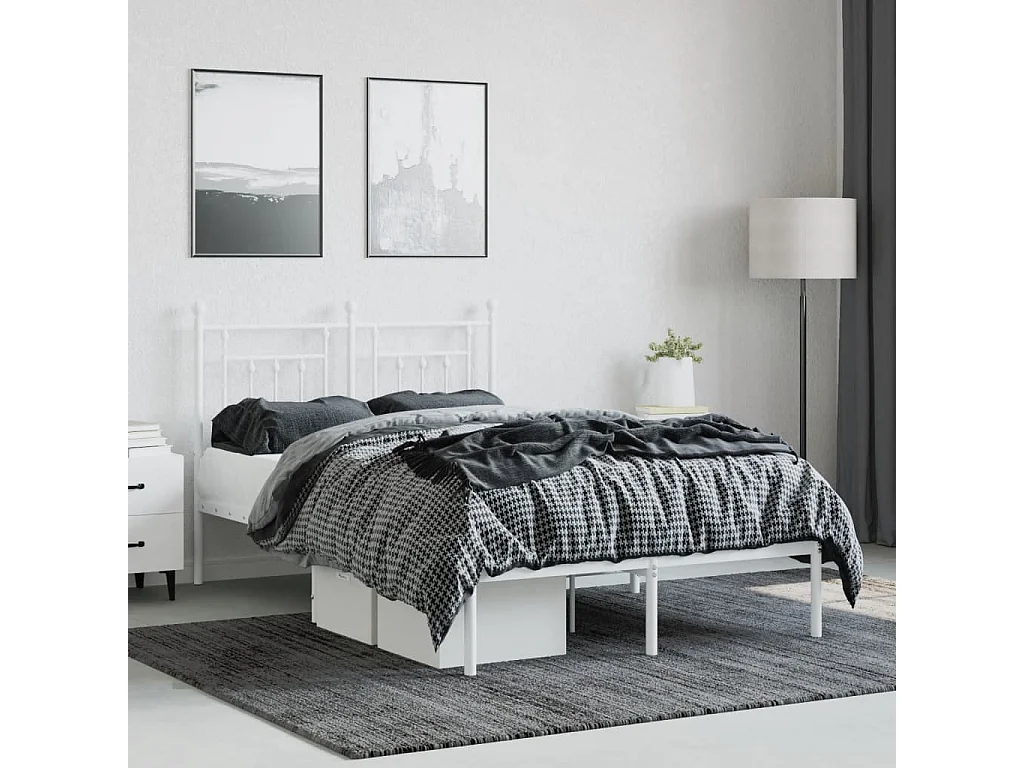 Lit-120x190 cm métal avec tête de lit blanc EGGB98334