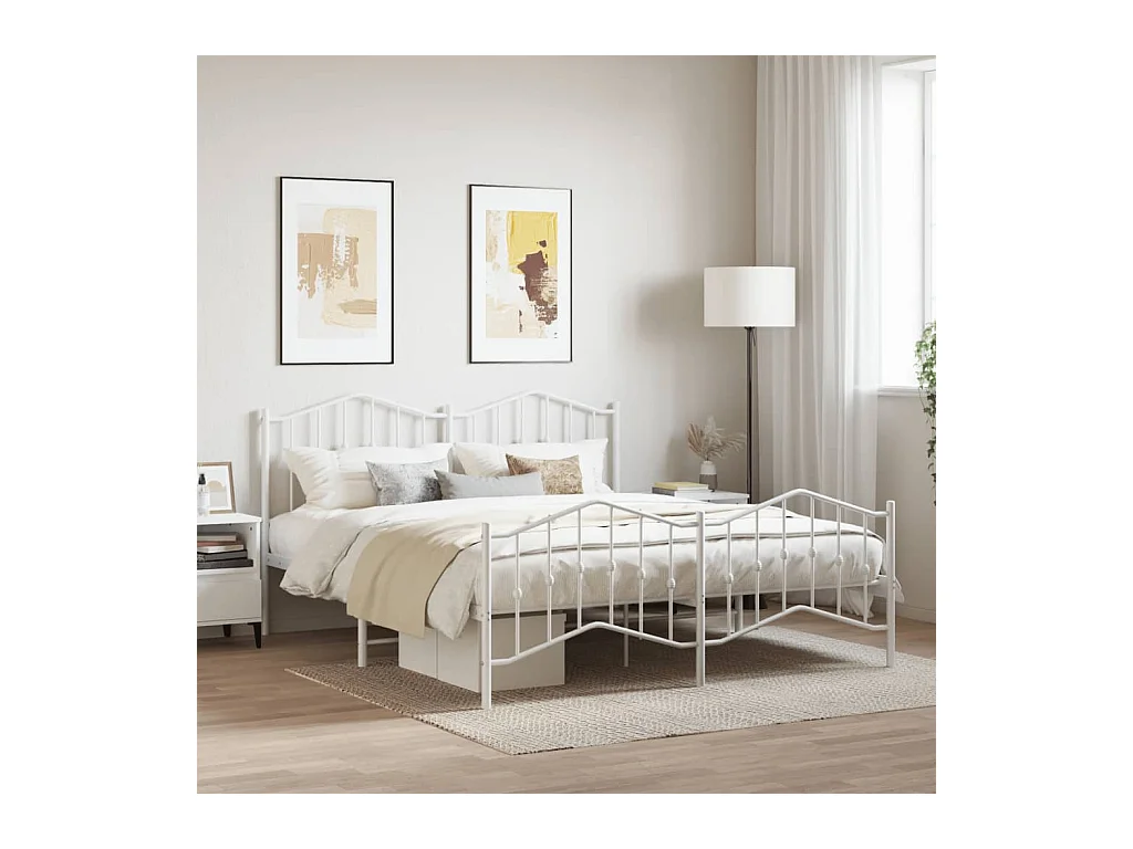 Lit-160x200 cm métal avec tête de lit/pied de lit blanc EGGB93915