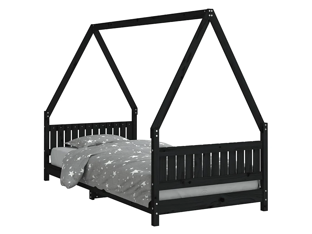 Cama infantil 90x200 cm pinho maciço preto PT897637