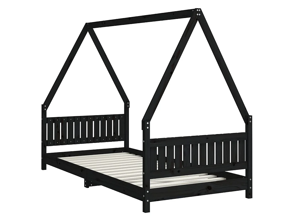 Cama infantil 90x200 cm pinho maciço preto PT897637