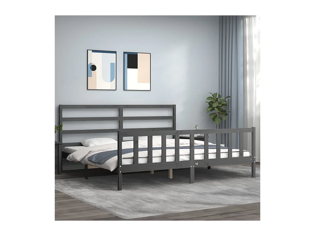 Lit-200x200 cm avec tête de lit gris bois massif EGGB62840