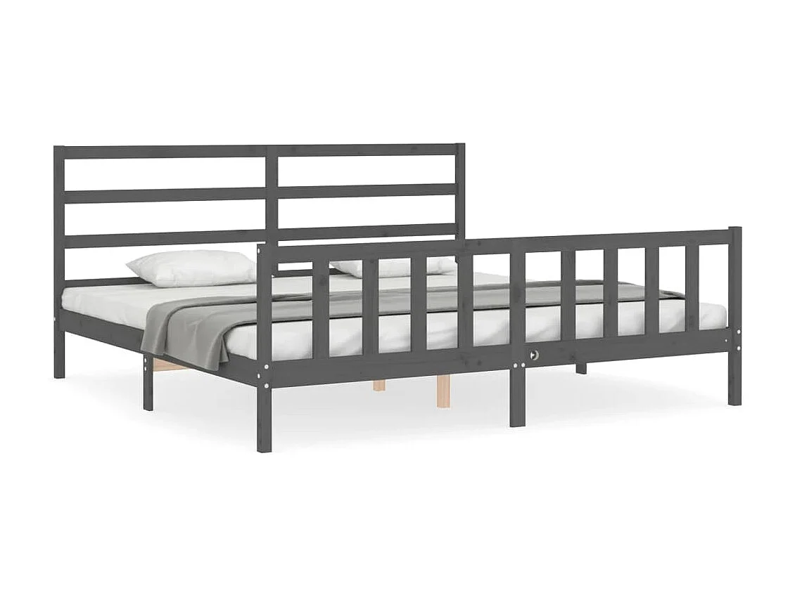 Lit-200x200 cm avec tête de lit gris bois massif EGGB62840