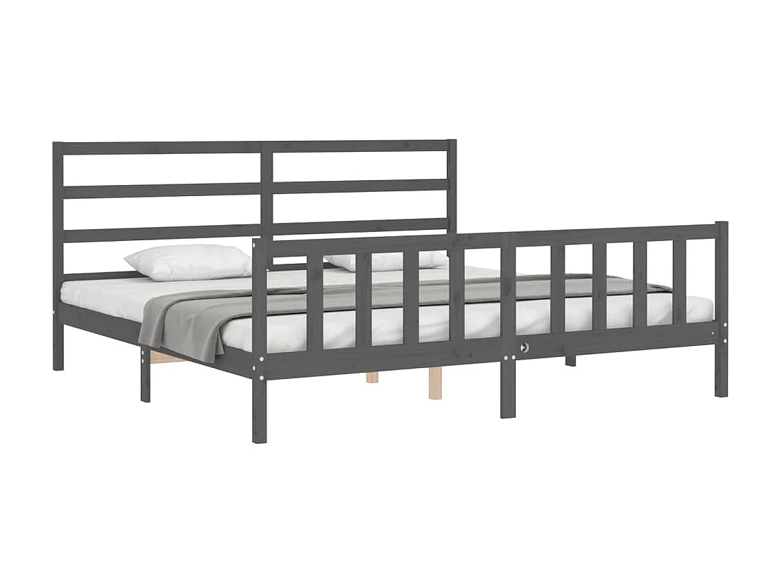 Lit-200x200 cm avec tête de lit gris bois massif EGGB62840