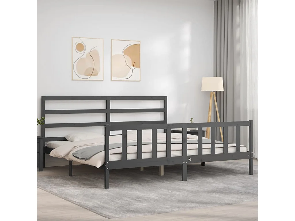 Lit-200x200 cm avec tête de lit gris bois massif EGGB62840