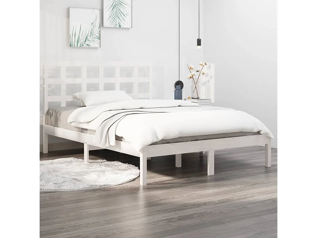 Cama pequena casal 120x190 cm pinho maciço branco PT896147