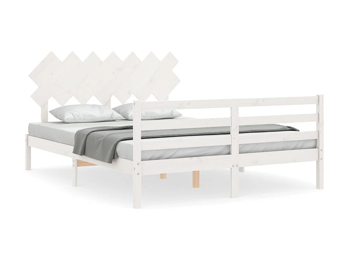 Cama com cabeceira 140x200cm madeira maciça branco PT363521