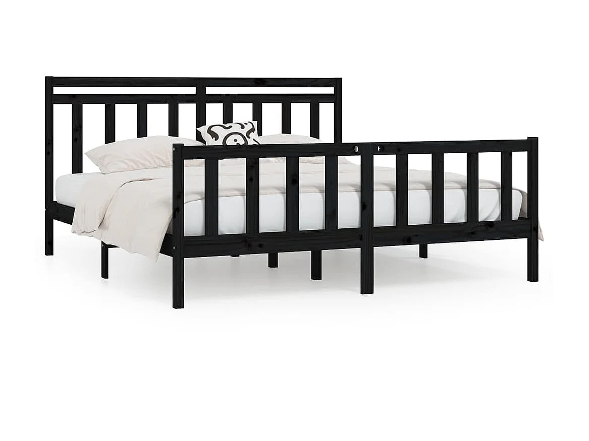 Lit-200x200 cm Noir Bois de pin massif EGGB83255