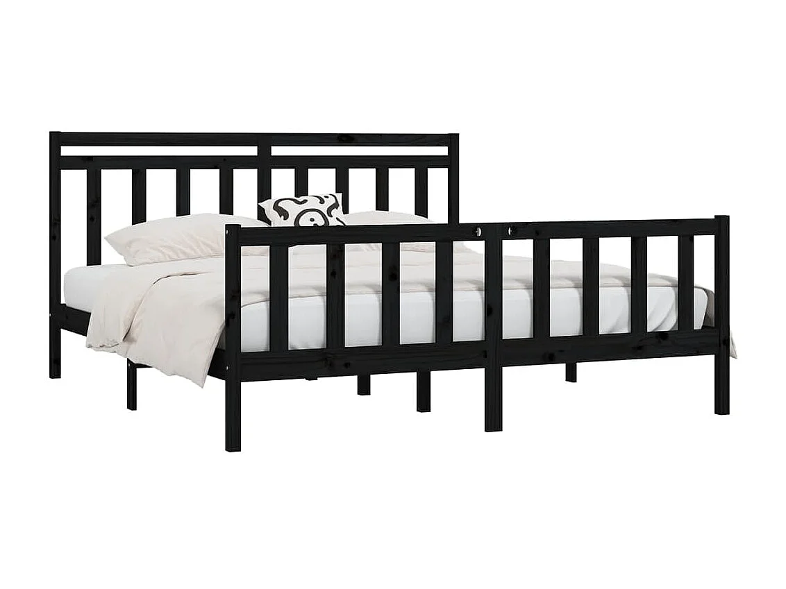 Lit-200x200 cm Noir Bois de pin massif EGGB83255