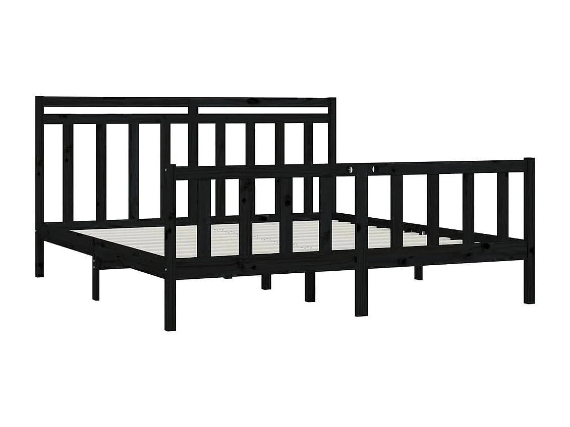 Lit-200x200 cm Noir Bois de pin massif EGGB83255