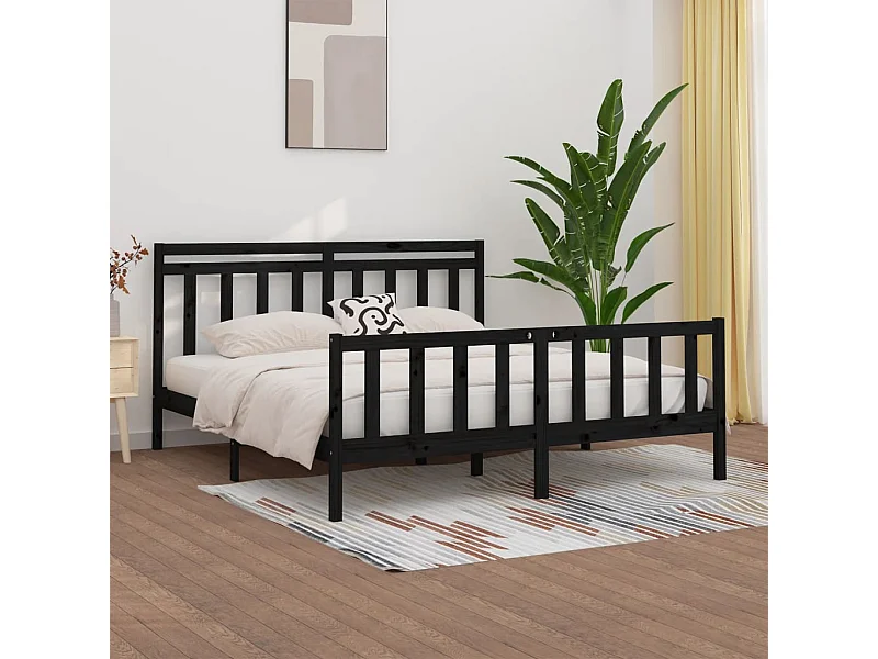 Cama 200x200 cm de madera maciza de pino negra ES60724