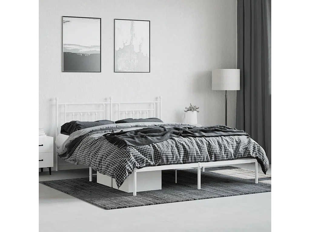 Lit-180x200 cm métal avec tête de lit blanc EGGB94818