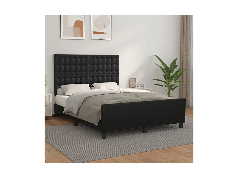 Cama 140x200 cm con cabecero cuero sintético negro ES50183