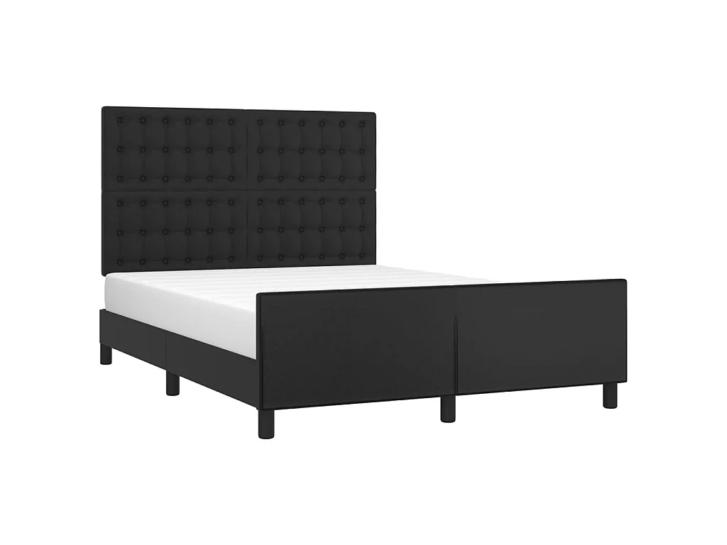 Cama 140x200 cm con cabecero cuero sintético negro ES50183