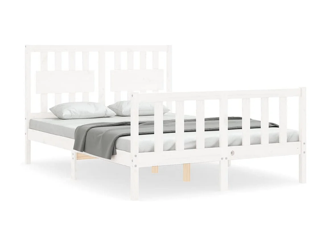 Cama com cabeceira 140x190cm madeira maciça branco PT908567