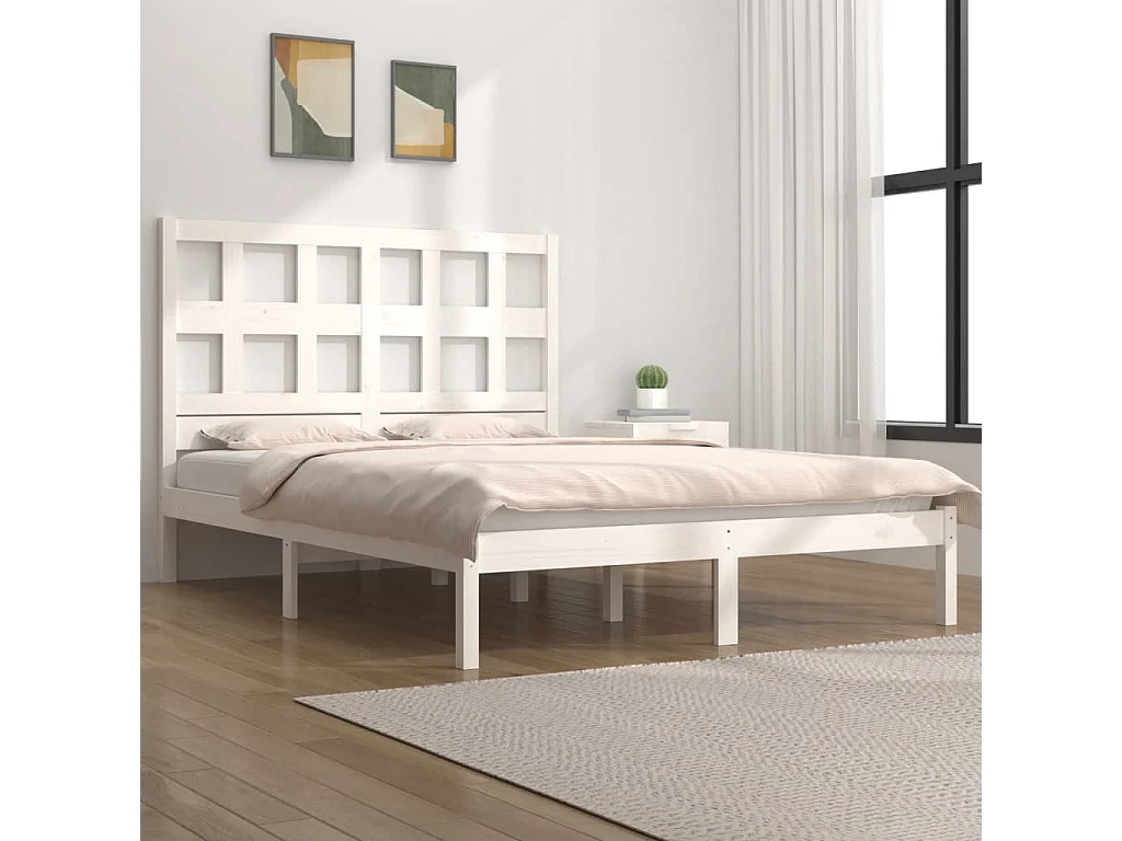 Cama pequena casal 120x190 cm pinho maciço branco PT623155