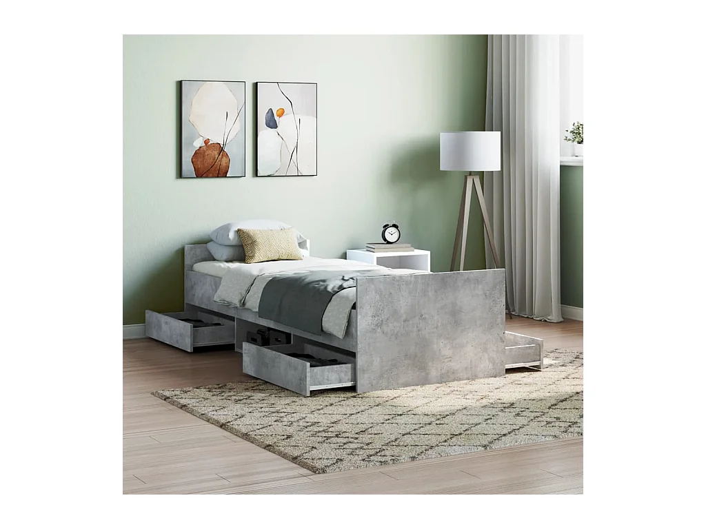 Lit-75x190 cm tête de lit et pied de lit gris béton EGGB84138