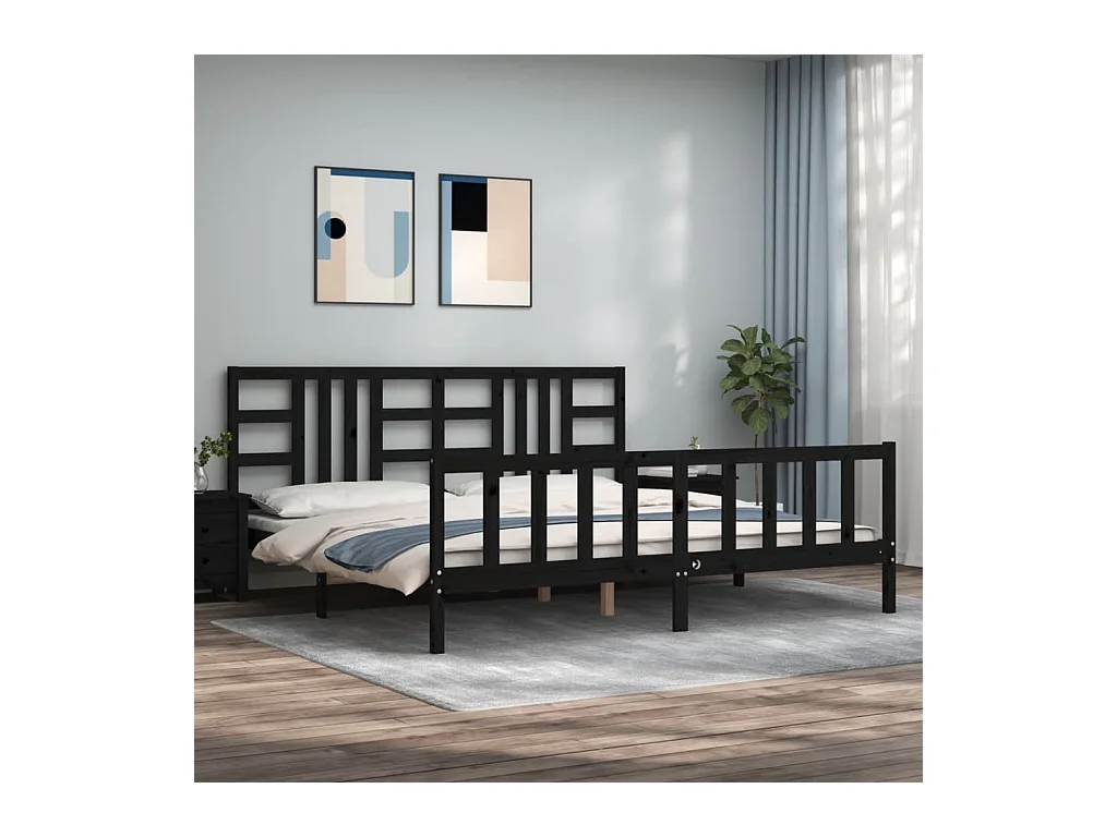 Lit-200x200 cm avec tête de lit noir bois massif EGGB20263