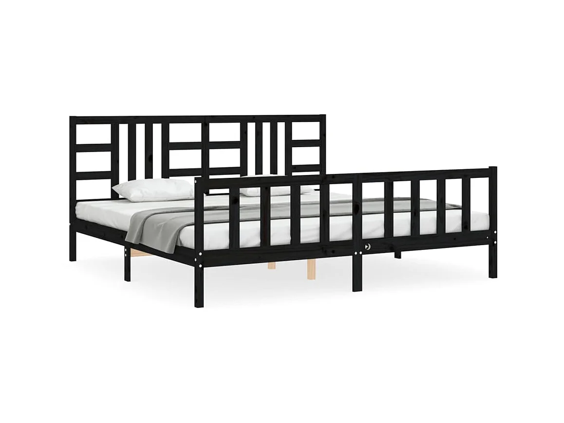 Cama com cabeceira 200x200 cm madeira maciça preto PT284875