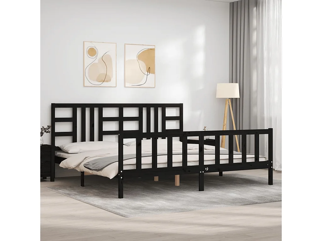 Lit-200x200 cm avec tête de lit noir bois massif EGGB20263