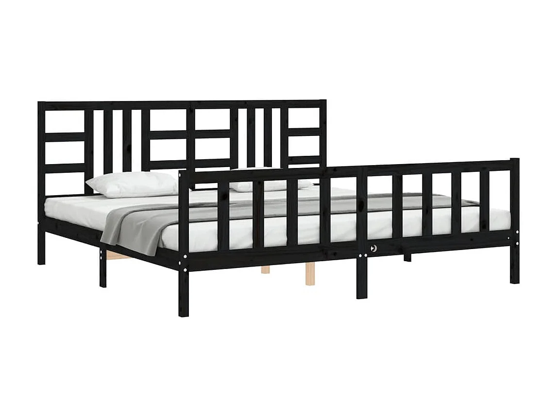 Lit-200x200 cm avec tête de lit noir bois massif EGGB20263