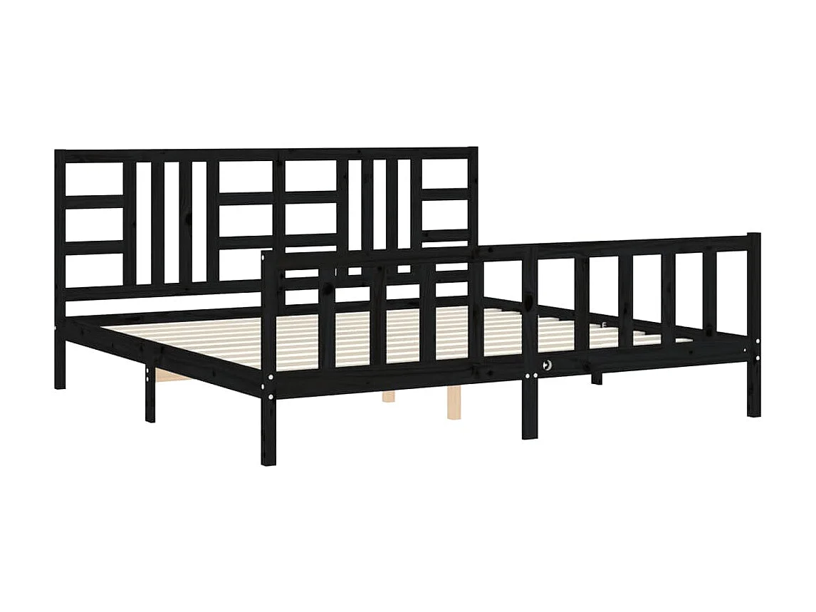 Lit-200x200 cm avec tête de lit noir bois massif EGGB20263